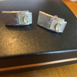 Vintage SWANK Silver Tone Cufflinks Letter C With Gold tone